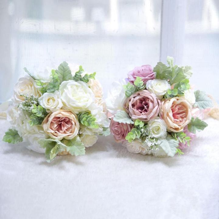 Künstlicher Rosenblumenstrauß mit Spitzenband, Simulation Hochzeitsstrauß für Valentinstag, Hochzeit, Braut, Fotografie-Requisiten