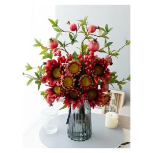 Kunstblumen Lebendige rote Granatapfel-Kunstblumen – Glas, Schaumstoff und Seide, Elegante Dekoration für Esstische, Wohnzimmer, Hochzeiten für jeden Anlass