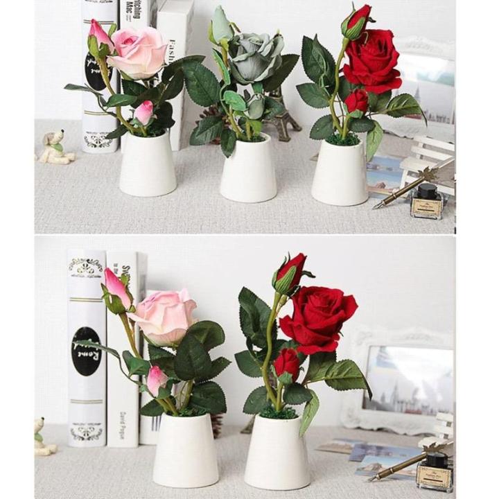 Kunstblumen Künstliche Blumen mit Keramikvase, Kunstseiden-Rosen-Fake-Pflanzen in Töpfen, Tischpflanzen für den Hausgarten im Freien für jeden Anlass