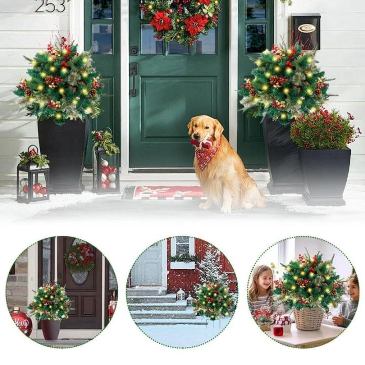 Künstlicher Weihnachtsbaum mit Außenbeleuchtung, Dekoration, simulierte Landschaft, Kiefer für Gartennadeln, Ambiente im Freien, Urlaub, goldener kleiner Füllstoff, Pflanzgefä