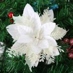 GL-Turelfies 12 STK. Glitzer Weihnachtsblumen (15cm/5,9'') mit 12 STK. Clips Künstliche Weihnachtsstern Blumen Weihnachtsbaum Blumenschmuck Weihnachtsbaum Ornamente (Weiß)