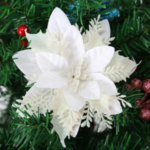 GL-Turelfies 12 STK. Glitzer Weihnachtsblumen (15cm/5,9'') mit 12 STK. Clips Künstliche Weihnachtsstern Blumen Weihnachtsbaum Blumenschmuck Weihnachtsbaum Ornamente (Weiß)