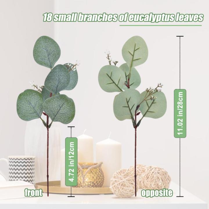 18 stuks kunstmatige eucalyptus-decoratie, eucalyptus kunsttakken, decoratieve kunst, decoratieve takken, bladeren, eucalyptusbladeren, , groene kunstplant voor bruiloft, tuin,