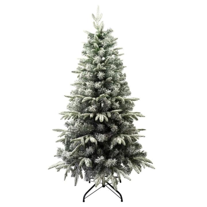 Kunstkerstboom voor montage extra dennenboom gevuld met dubbele gecombineerde bladeren 150-210cm Abies C/metalen standaard (Besneeuwde Kudde, 150cm 481Tips)