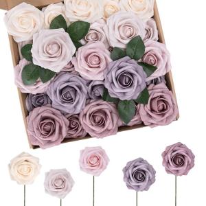 50 stuks rozen, decoratieve bloemen, kunstrozen met stelen, kunstbloemen als echt voor doe-het-zelf bruiloftsfeest, Valentijnsdag, Moederdag, babyshower, woondecoratie, kleurverloo