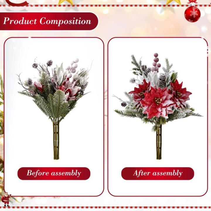 Künstlicher Weihnachtsstrauß, 30,5 cm, rot, mattiert, Weihnachtssterne für Zuhause, Büro, Tischplatte, Innenbereich, Winterferien, Weihnachtsdekorationen