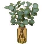 35 cm kunstmatige eucalyptus takken met amber glazen vaas, eucalyptus kunststof plant eucalyptus realistische eucalyptus decoratie zilveren dollar voor bruiloft tafeldecoratie kant