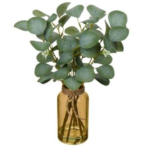 35 cm kunstmatige eucalyptus takken met amber glazen vaas, eucalyptus kunststof plant eucalyptus realistische eucalyptus decoratie zilveren dollar voor bruiloft tafeldecoratie kant