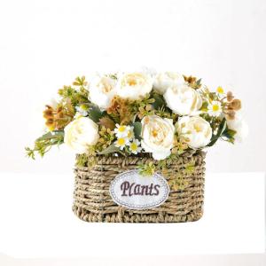 Simulierte Rosenornamente, Blumenarrangements for Den Wohnzimmertisch, Blumenarrangements Aus Grünpflanzen Und Dekorative Blumen(Blanc)