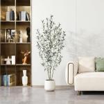 Olijfboom, kunstplant, 180 cm, kunstplant met levensechte vruchten, kunstolijfboom in witte pot, indoor decoratie (1 stuks)