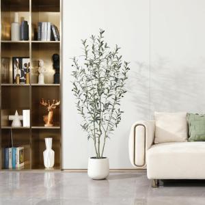 Olijfboom, kunstplant, 180 cm, kunstplant met levensechte vruchten, kunstolijfboom in witte pot, indoor decoratie (1 stuks)