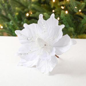 6 stuks kerstbloemen, glitterbloemen, kerstdecoratie, kerstboomversiering voor kerstboom, kerstkrans, bruiloft, tuin, Nieuwjaar (wit, 6 stuks)