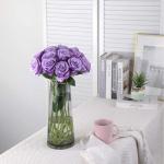 Kunstmatige Zijde Roos Bloem Enkele Stam Levensechte Nep Roos voor Bruiloft Boeket Bloemenarrangementen Huis Feest Bloemstuk Decoratie, 10 stuks (Verloop Licht Paars)