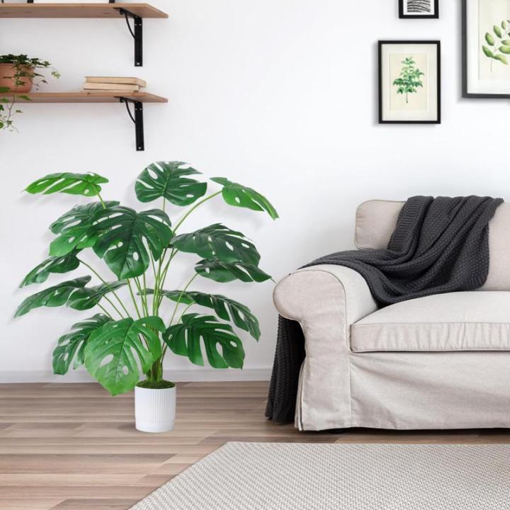 Kunstpalmbladeren, plant in pot, 18 takken, 71 cm, kunstmatige tropische monstera-planten, groene bladeren, Hawaiiaanse Monstera-plant, splitphilo-plant, grote groene plant