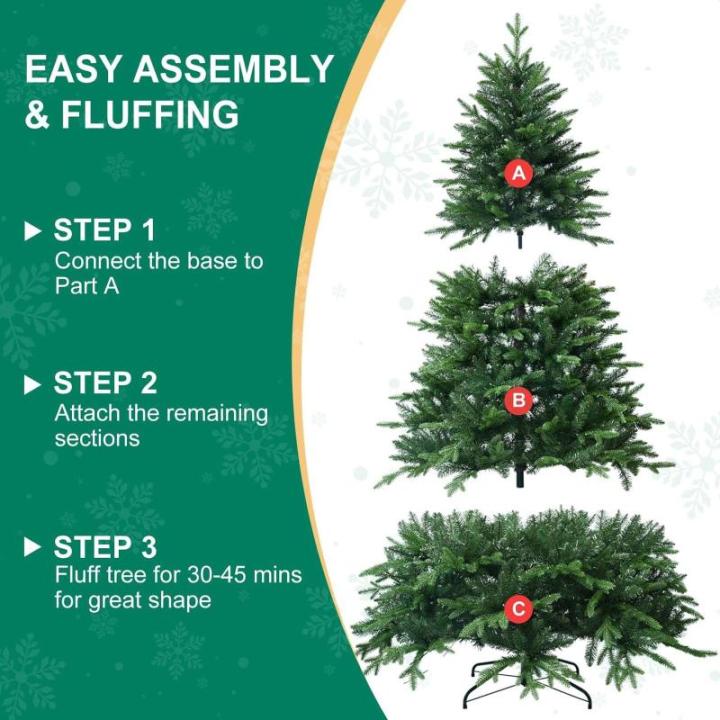 Künstlicher Weihnachtsbaum aus hochwertiger Fichte, 2,44 m, für Zuhause, Büro, Partydekoration, mit 1620 Zweigspitzen, einfacher Aufbau, Metallscharniere und Faltbarer Basis, 3 