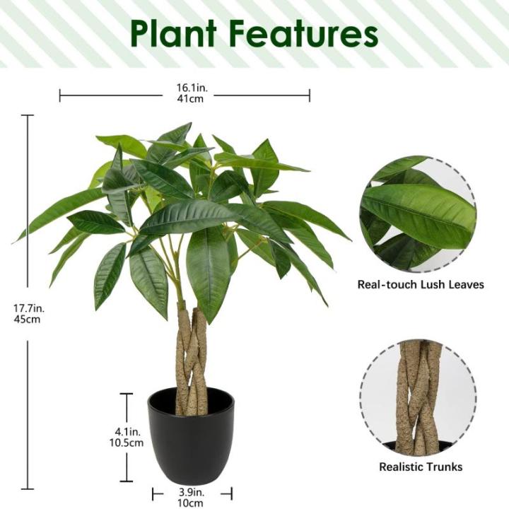 45 cm kunstplant Pachira Aquatica gelukskastanje bonsai in pot, decoratieve plant, kamerplant voor badkamer, eetkamer, woonkamer decoratie