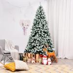 Kunstkerstboom met sneeuw en warmwitte ledverlichting, dennenboom met metalen standaard, pvc-naalden, kunstboom, kerstgroen, 225 cm, 135/180/225 cm