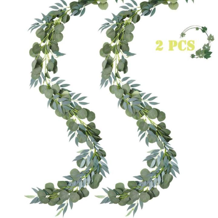 2 Pcs Eukalyptus Girlande Künstlich Pflanz Greenery Künstliche Eukalyptus und Weidenranken Girlande für Hochzeit Party Home Dekoration Zubehör Wand Dekoration