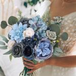 Künstliche Blumen Combo Dusty Blue Flowers Mix Silk Flowers Dahlie Rosen mit Stielen für DIY Hochzeit Brautsträuße, Babyparty, Blumenarrangement, Tischaufsätze, Heimdekoration