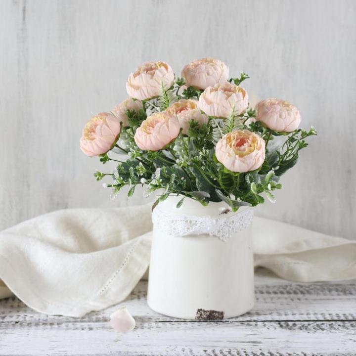 Kunstbloemen, 12 stuks, kunstbloemen, boeketten voor tuin, feest, kantoor, decoratie, bruid, bruiloftsboeket, roze decoratie 1004