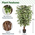 Benjamini Ficus, , grote kunstboom, kamerplant, decoratie met echte houten stam, voor kantoor, decoratie, slaapkamer, eetkamer, binnen, buiten, groen/wit, 123 cm
