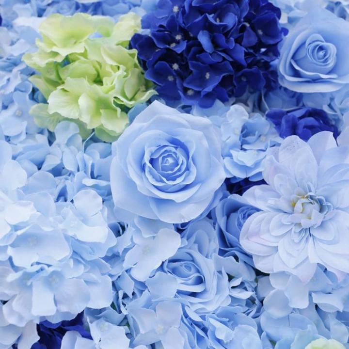 Blaue Simulierte Hochzeitsblumenwand, Blumenarrangement, Blumen-Wandpaneel-Set, Künstliche Wand, Blumen-Hintergrund, 3D-Seide, Hortensie, Rose, Blumenpaneel Für Fotohintergrund, 