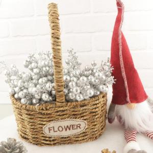 24 stuks glitter-zilveren bessenstelen, kunstzilveren bessen, plukken, glitter, zilveren bessen, takken, kerstbessen, steel, picks voor kerstboom, doe-het-zelf knutselen, bruiloft,