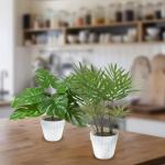 Set van 2 , zoals echt in witte bloempot, Monstera en Areca kunstpalm (25 cm), kunstplant voor decoratie woonkamer, decoratie slaapkamer, badkamerdecoratie,