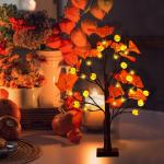 Halloween decoratie voor binnen, zwart esdoornblad, boomverlichting met 24 leds, Halloween-decoratie, griezelige lichtboom met led-spinnenlicht, berkenboom met timer voor Halloween