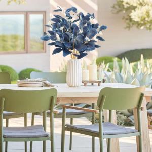 6 Stück Kunstpflanzen Eukalyptus blau künstliche Eukalyptusblätter Zweige mit Samen Silberne Dollar-Pflanzen für Zuhause Innenbereich Vase Blumenarrangement Party-Dekoration
