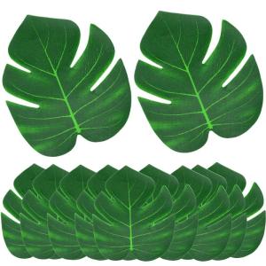 Kunstmatige tropische bladeren, 12 stuks kunstpalmbladeren, , kunstbladeren voor Hawaïaanse jungle, verjaardagsdecoratie, ca. 20 x 18 cm, groen