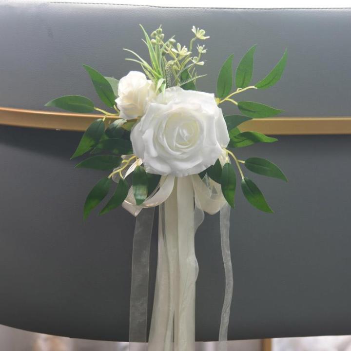 6 Stück Hochzeitszeremonie Ornamente Raffinierte Stuhlverzierungen Mit Künstlichen Blumen Kirchenbänken Blumen