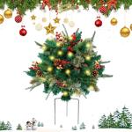 Verlichte kunstkersturnvulling, vakantiedecoraties voor buitenplanter, dozen, kerstversiering, driepoot staking en ledverlichting, 1 stuk