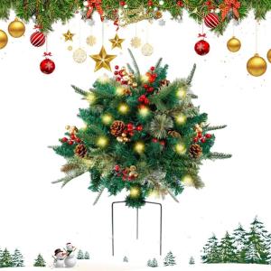 Verlichte kunstkersturnvulling, vakantiedecoraties voor buitenplanter, dozen, kerstversiering, driepoot staking en ledverlichting, 1 stuk