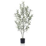 Kunstolijfboom, 120 cm, kunstplant olijfboom met natuurlijke houten stam en levensechte vruchten voor thuis- en kantoordecoratie, grote voor binnen, 1 verpakking