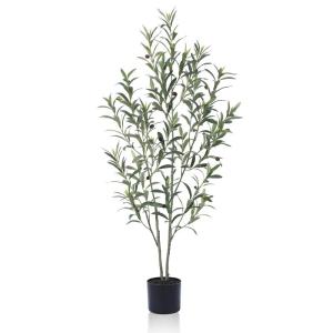 Kunstolijfboom, 120 cm, kunstplant olijfboom met natuurlijke houten stam en levensechte vruchten voor thuis- en kantoordecoratie, grote voor binnen, 1 verpakking