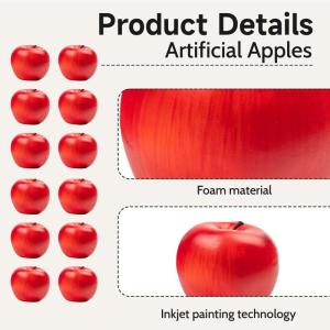 12 Stück Kunst-Äpfel, Falsche Obst Apfel, Künstliche Äpfel Gefälschte Frutis-Äpfel für Küchentisch Dekoration, Festtags Dekorationen, Foto-Prop (Rot)
