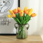 10 stuks PU Real Touch Latex Kunstmatige tulpen neptulpen bloemen boeketten bloemenarrangement voor huis kamer bruiloftsboeket middenstuk, oranje