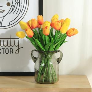 10 stuks PU Real Touch Latex Kunstmatige tulpen neptulpen bloemen boeketten bloemenarrangement voor huis kamer bruiloftsboeket middenstuk, oranje