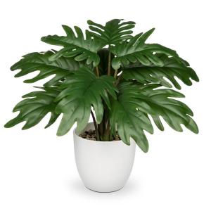 Kunstplant klein, 28 cm philodendron plant kunstplant met pot, als een echte nepplant voor badkamer, woonkamer, slaapkamer, tafeldecoratie