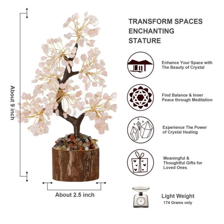 Rozenkwarts steen boom edelstenen kristal boom kristallen roze decoratieve steen grote levensboom geldboom kristal geluksbrenger boom esoterisch geschenken veel geluk
