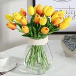 20 stuks PU Real Touch Latex Kunstmatige tulpen neptulpen bloemen boeketten bloemenarrangement voor huis kamer bruiloftsboeket middenstuk, oranje