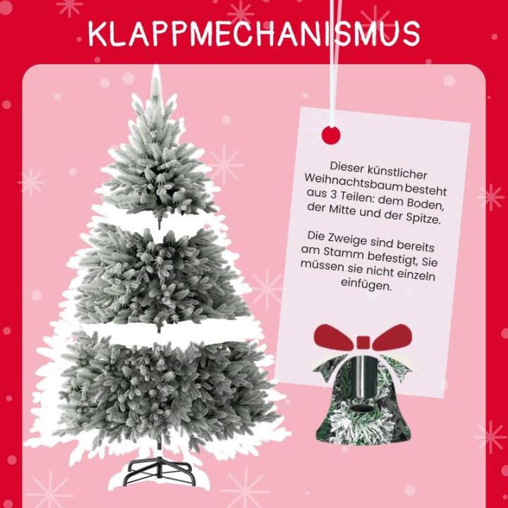 Niwa Kerstboom met verlichting, versierde flock-look, 2-in-1 kunstkerstboom met lichtketting, 300 warm wit licht en 800 PE + pvc-takken, opvouwbare dennenboom (H180 cm)