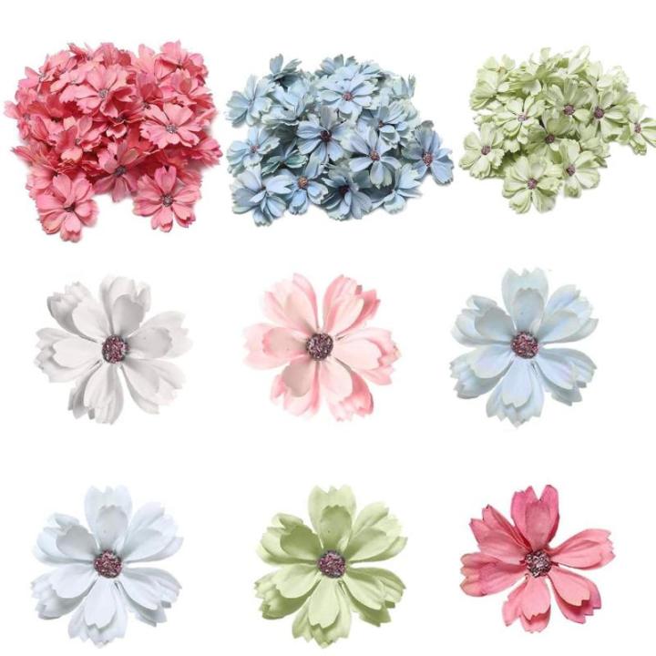 60 stuks mini-bloemen van zijde, meerkleurig, mini-madeliefjes, madeliefjes, zijden koppen, , voor feest, bruiloft, huis, decoratie, knutselen, kunsthandwerk