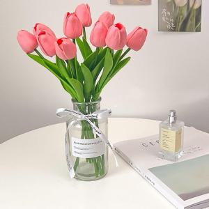Künstliche Tulpenblumenarrangements, Raumdekorationsblumenarrangements, Hochwertige Wohnzimmer-Grünpflanzen(Roze)