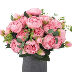 4 bundels pioenroos, kunstroos met 20 koppen, namaakpioenroos, zijde, bloemen, boeketten voor bruiloft, thuis, tafel, feest, raamdecoratie, roze
