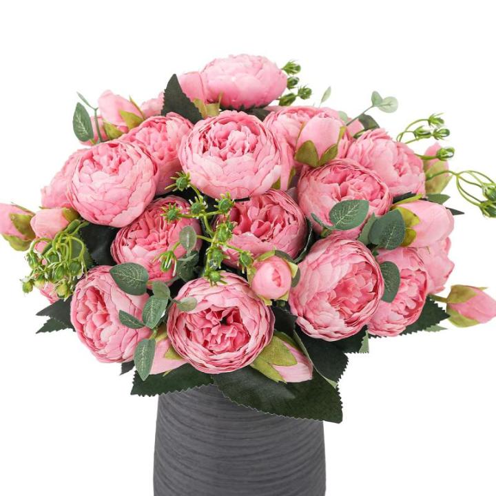 4 bundels pioenroos, kunstroos met 20 koppen, namaakpioenroos, zijde, bloemen, boeketten voor bruiloft, thuis, tafel, feest, raamdecoratie, roze