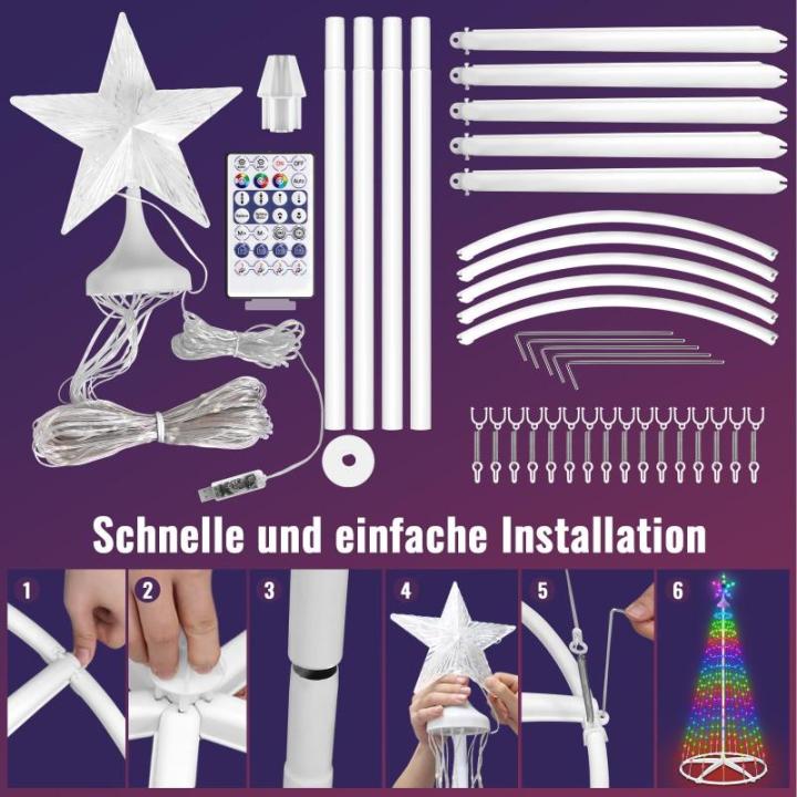 USB-kerstboom, metaal, grote kegelvorm, 250 leds, lichtboom met app, meerdere verlichtingsmodi, doe-het-zelf, muzieksynchronisatie, waterdicht, kerstverlichting, buitenlichtketting