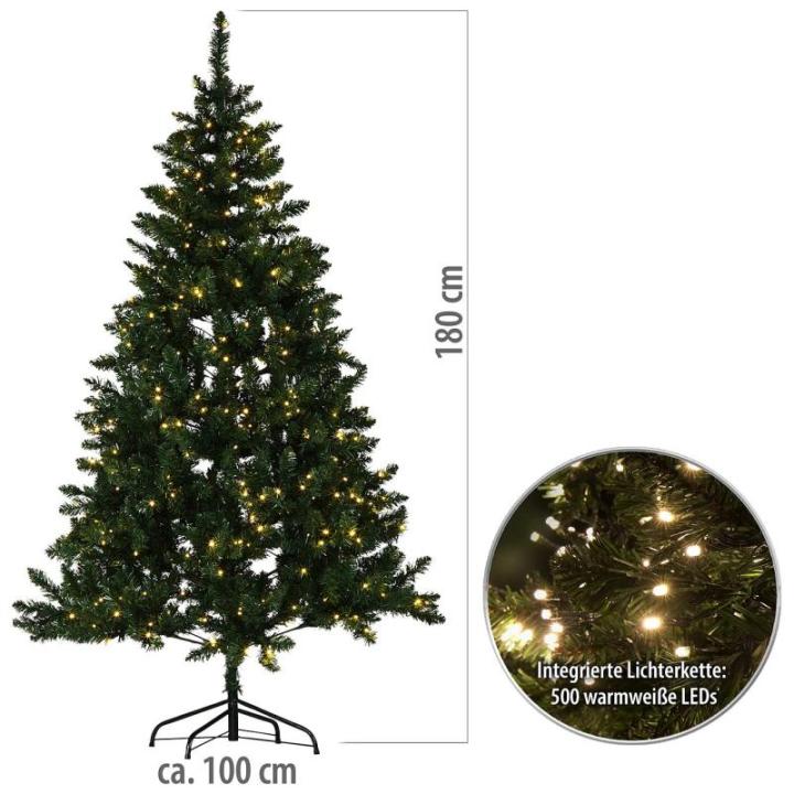 Boom: Kunstkerstboom, groen, 180 cm, 750 PVC-punten, 500 LEDs (kerstboom versierd)