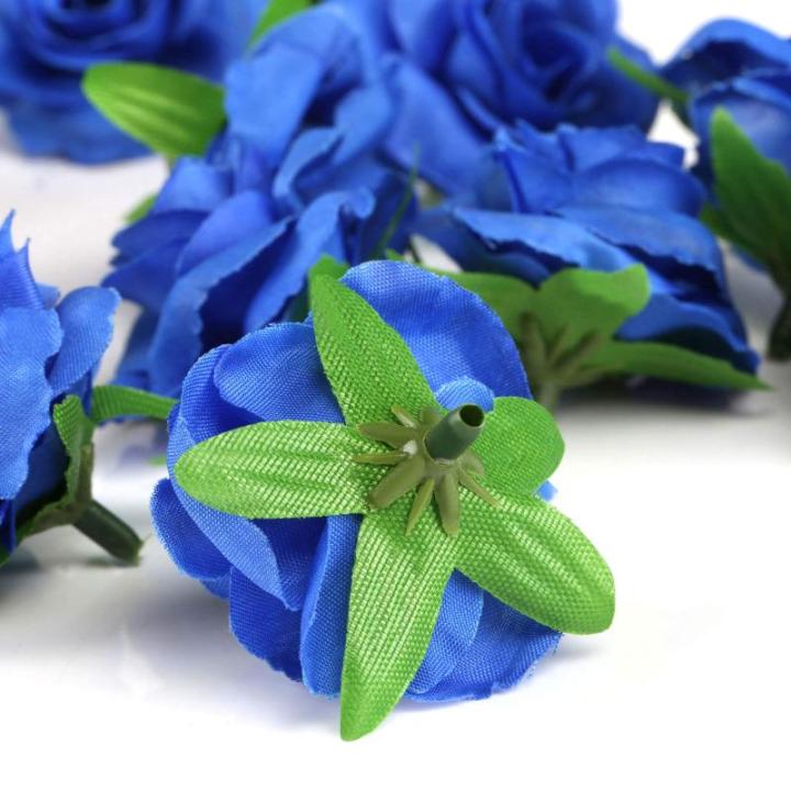 Kunstbloemkoppen, 50 stuks, kunstbloemen, rozen, voor bruiloft, feest, decoratie, doe-het-zelf (diameter 4 cm, blauw)
